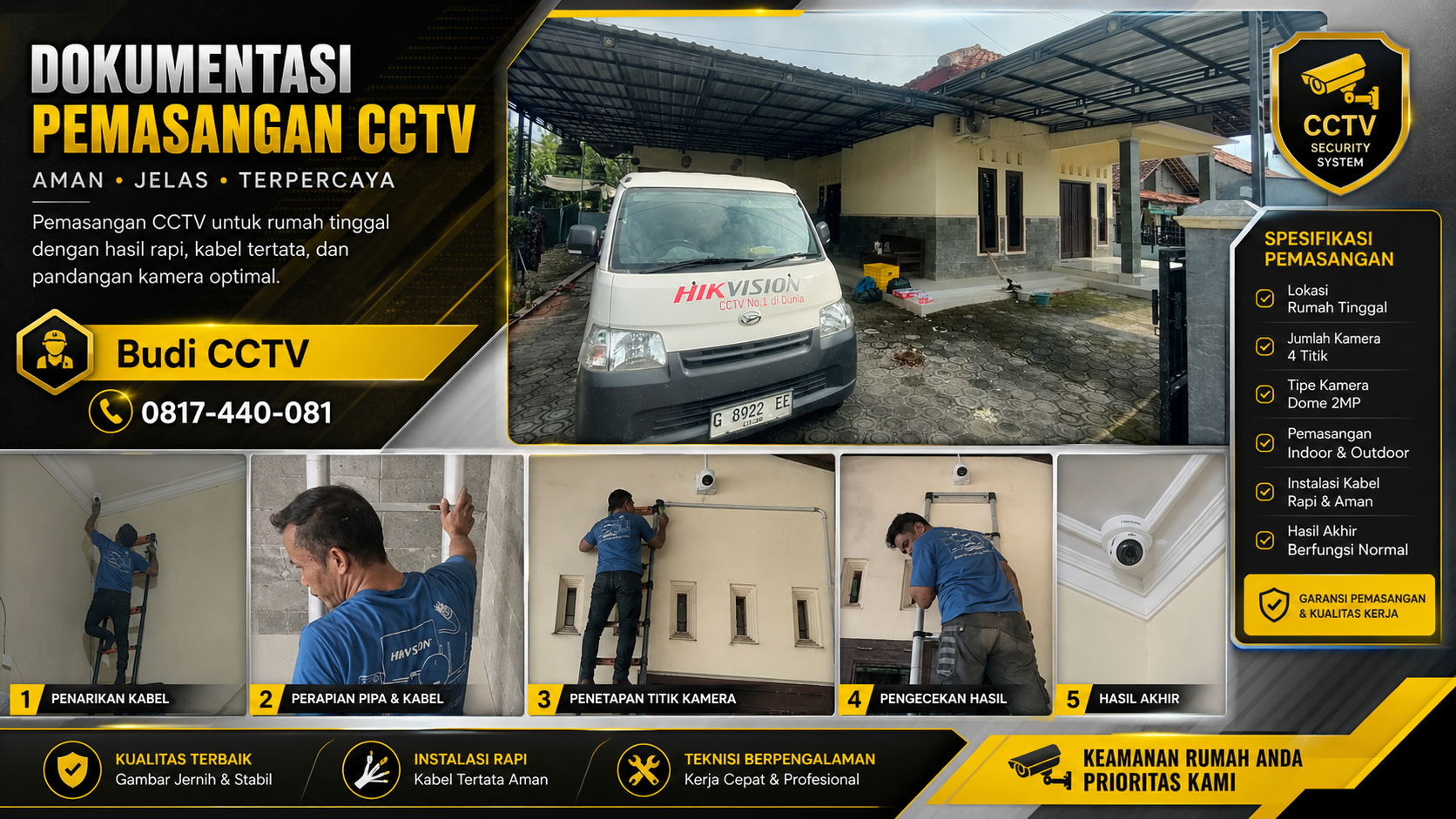 Pemasangan CCTV Hikvision Smart Hybrid Light 4 Channel 2MP di Asem Kampil Wiradesa Pekalongan